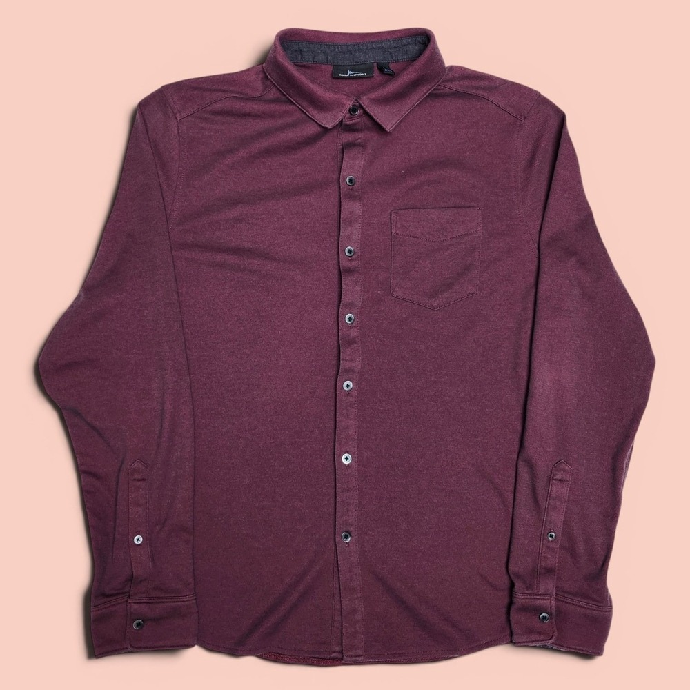 Marc Anthony Soft Jersey Shirt Slim Burgundy Mens Large Button Down LS Cotton